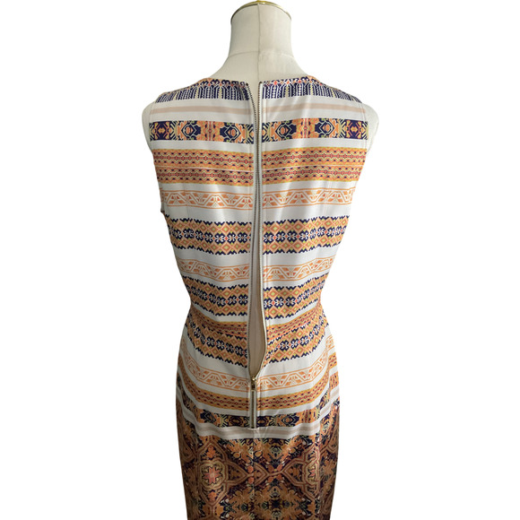 Daniel Cremieux Women's 4 Sleeveless Orange Blue Dress Patterned Polyester Blend - Picture 14 of 14